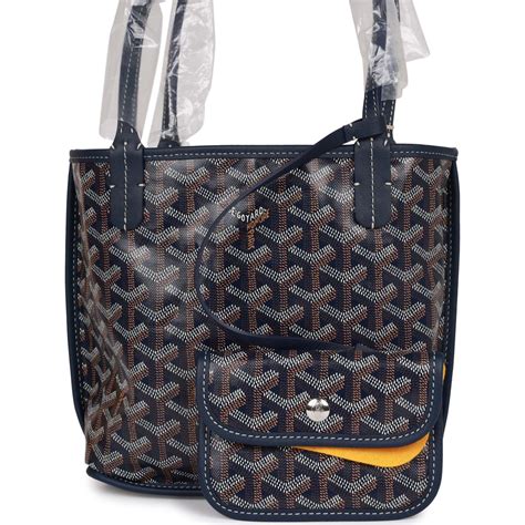 goyard goyardine navy anjou mini reversible tote bag palladium